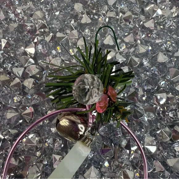 Ornament crystal  healing Pink Hoop Ornament with Frosted Crystal Pendant - Picture 3 of 5